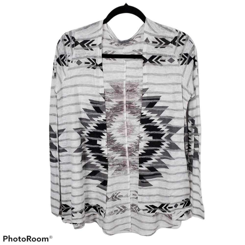 *Charlotte Russe Aztec White Black Swing Open Front Cardigan Lightweight M